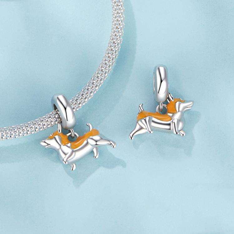 S925 Sterling Silver Platinum-Plated Cute Corgi Dog DIY Pendant Beads(SCC2940)