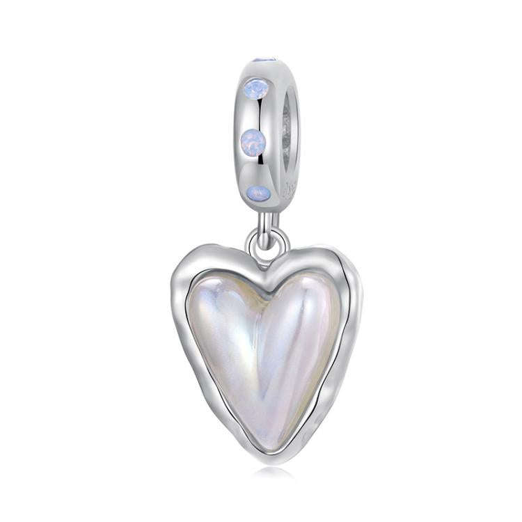 S925 Sterling Silver Platinum-plated Aurora Heart Nano Opal DIY Beads(SCC2942)