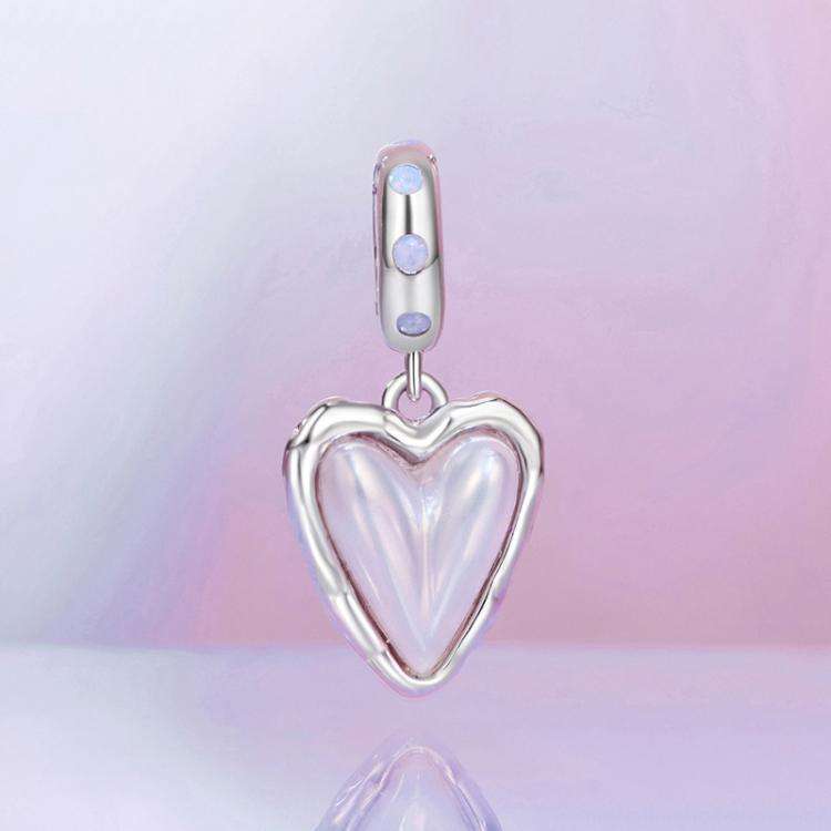 S925 Sterling Silver Platinum-plated Aurora Heart Nano Opal DIY Beads(SCC2942)