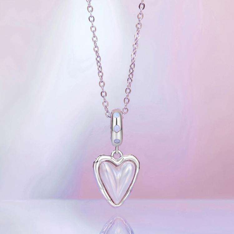 S925 Sterling Silver Platinum-plated Aurora Heart Nano Opal DIY Beads(SCC2942)