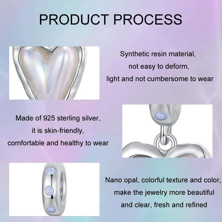 S925 Sterling Silver Platinum-plated Aurora Heart Nano Opal DIY Beads(SCC2942)