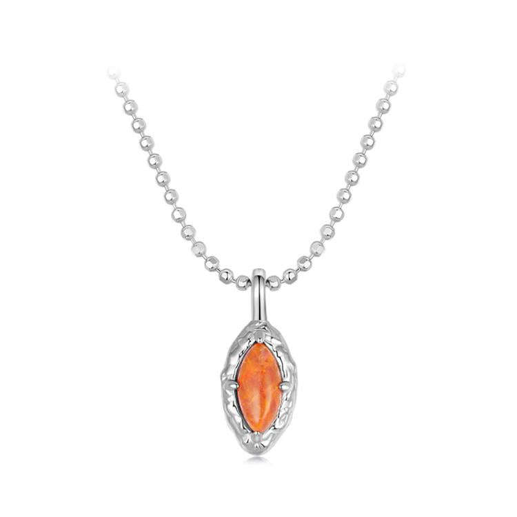 S925 Sterling Silver Platinum-plated Flame Opal Necklace Elegant Clavicle Chain(BSN413)