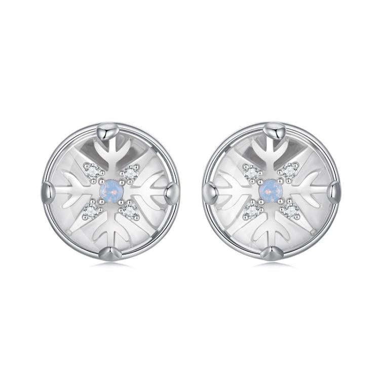S925 Sterling Silver Platinum-plated Christmas Crystal Ball Snowflake Earrings(BSE1131)