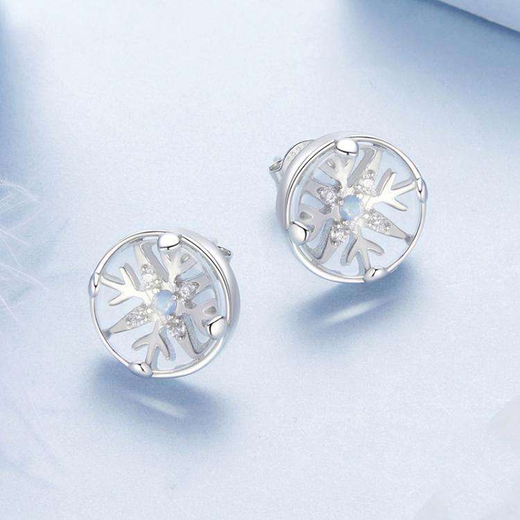 S925 Sterling Silver Platinum-plated Christmas Crystal Ball Snowflake Earrings(BSE1131)