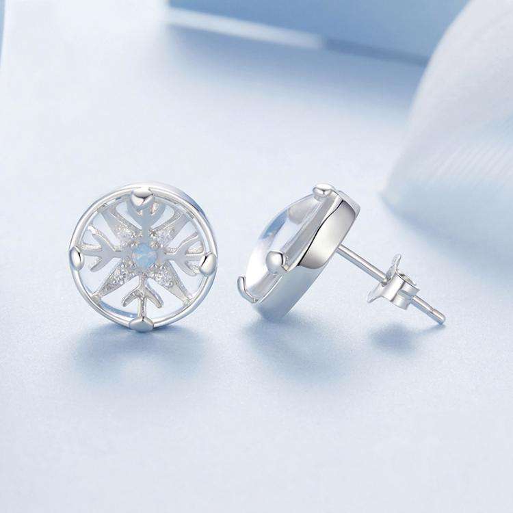 S925 Sterling Silver Platinum-plated Christmas Crystal Ball Snowflake Earrings(BSE1131)