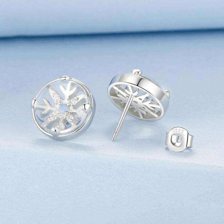 S925 Sterling Silver Platinum-plated Christmas Crystal Ball Snowflake Earrings(BSE1131)