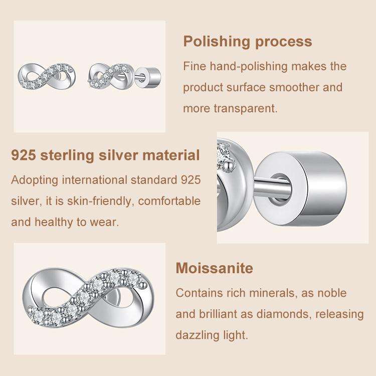 S925 Sterling Silver Shining Moissanite Earrings Infinity Symbol Earrings(MSE076)