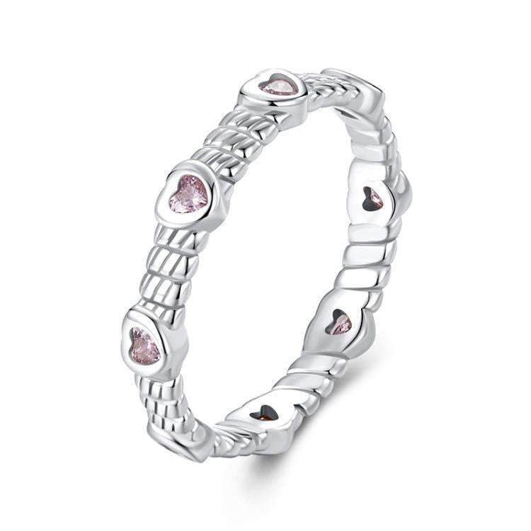 S925 Sterling Silver Platinum Heart Twist Pattern Zircon Ring(No.7)