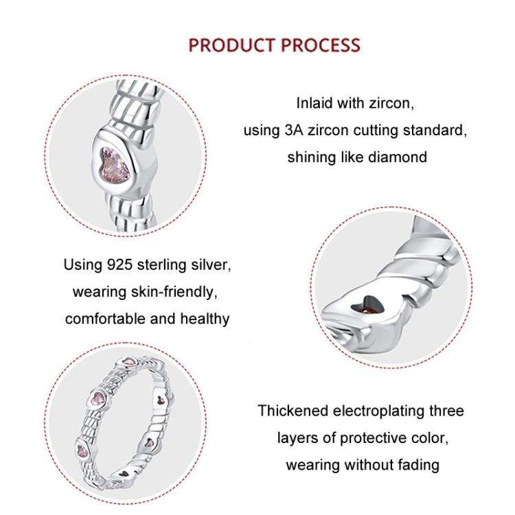 S925 Sterling Silver Platinum Heart Twist Pattern Zircon Ring(No.7)