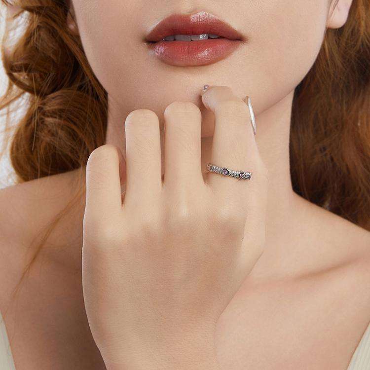 S925 Sterling Silver Platinum Heart Twist Pattern Zircon Ring(No.8)