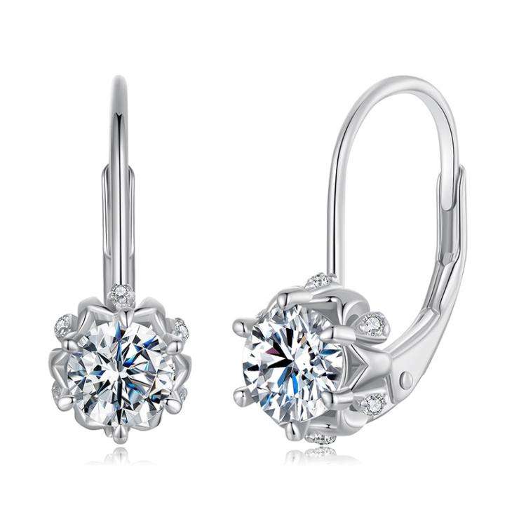 S925 Sterling Silver Platinum-Plated Shining Moissanite Bud Earrings(MSE079)