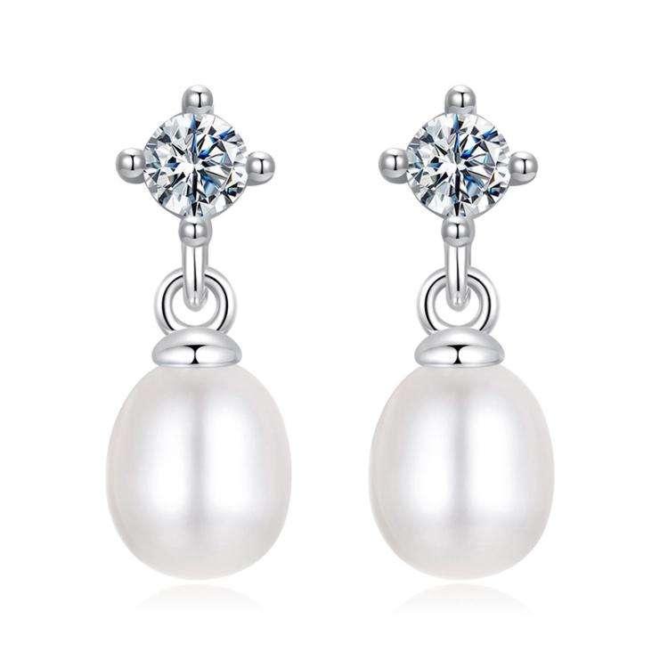 S925 Sterling Silver Natural Freshwater Pearl Moissanite Earrings(MSE077)
