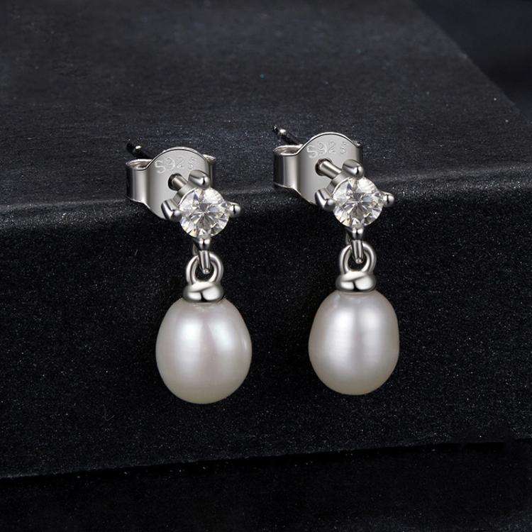 S925 Sterling Silver Natural Freshwater Pearl Moissanite Earrings(MSE077)