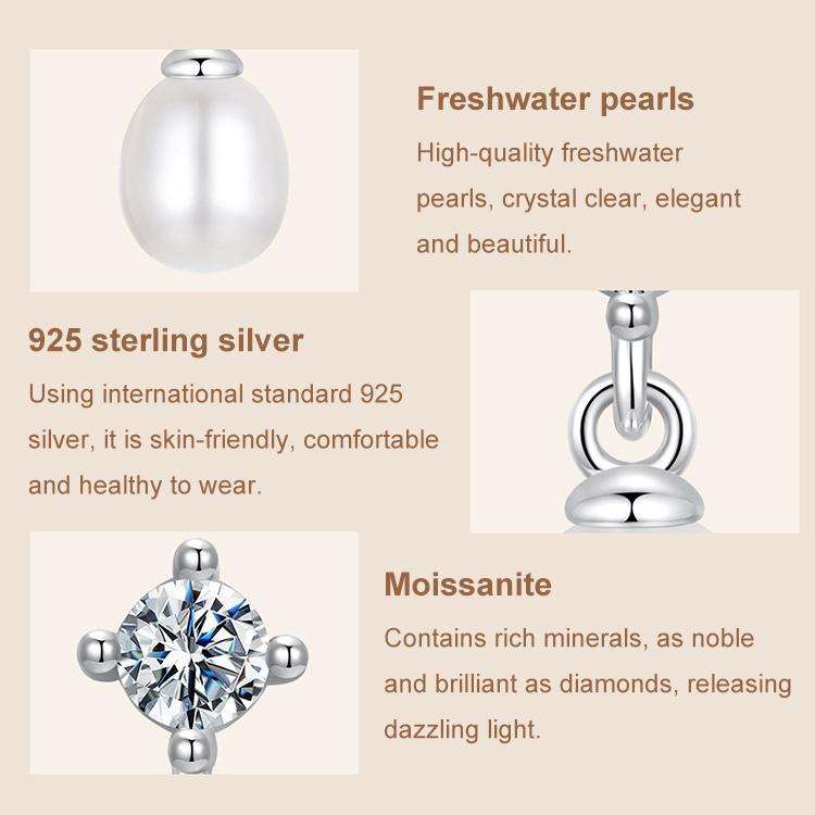S925 Sterling Silver Natural Freshwater Pearl Moissanite Earrings(MSE077)