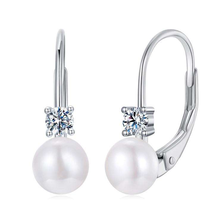 S925 Sterling Silver Platinum-Plated Moissanite Freshwater Pearl Elegant Earrings(MSE078)
