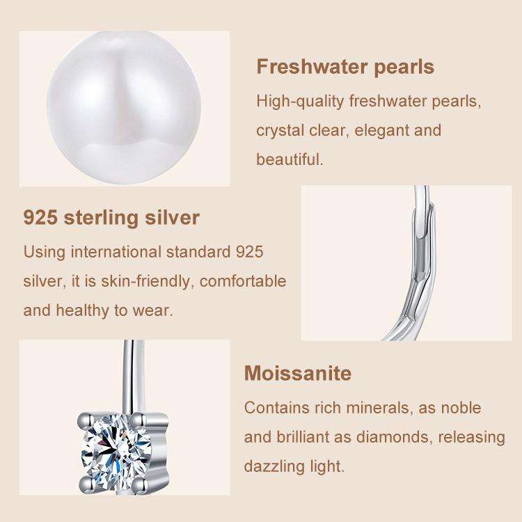 S925 Sterling Silver Platinum-Plated Moissanite Freshwater Pearl Elegant Earrings(MSE078)