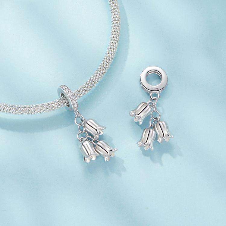 S925 Sterling Silver Platinum-Plated Lily of the Valley Bracelet Pendant Beads(SCC2949)