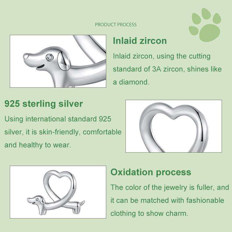 S925 Sterling Silver Funny Dachshund Beads Jewelry Animal Accessories(SCC2953)