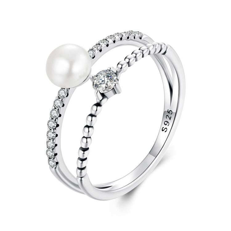 S925 Sterling Silver Natural Freshwater Pearl Double-layer Ring Elegant Temperament Ring(7)
