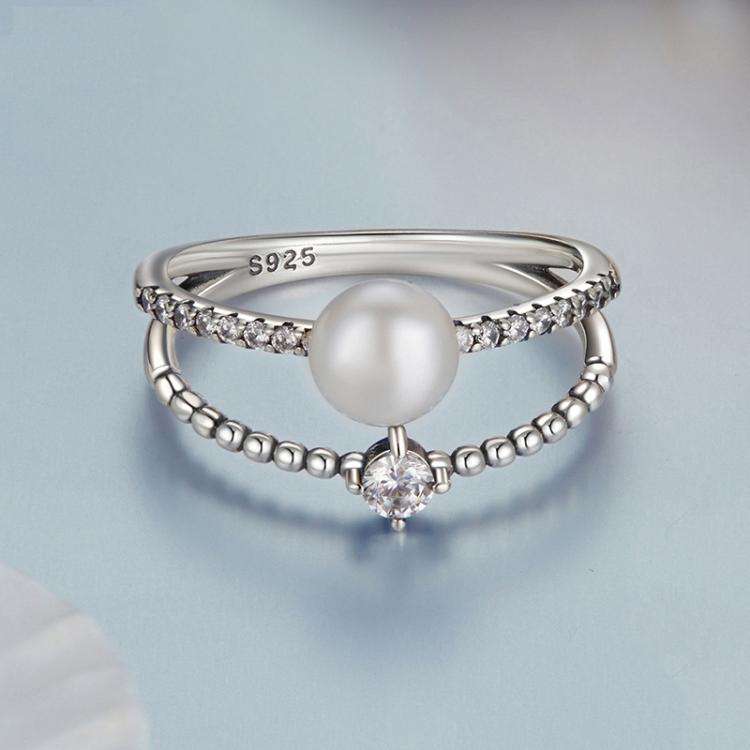 S925 Sterling Silver Natural Freshwater Pearl Double-layer Ring Elegant Temperament Ring(7)