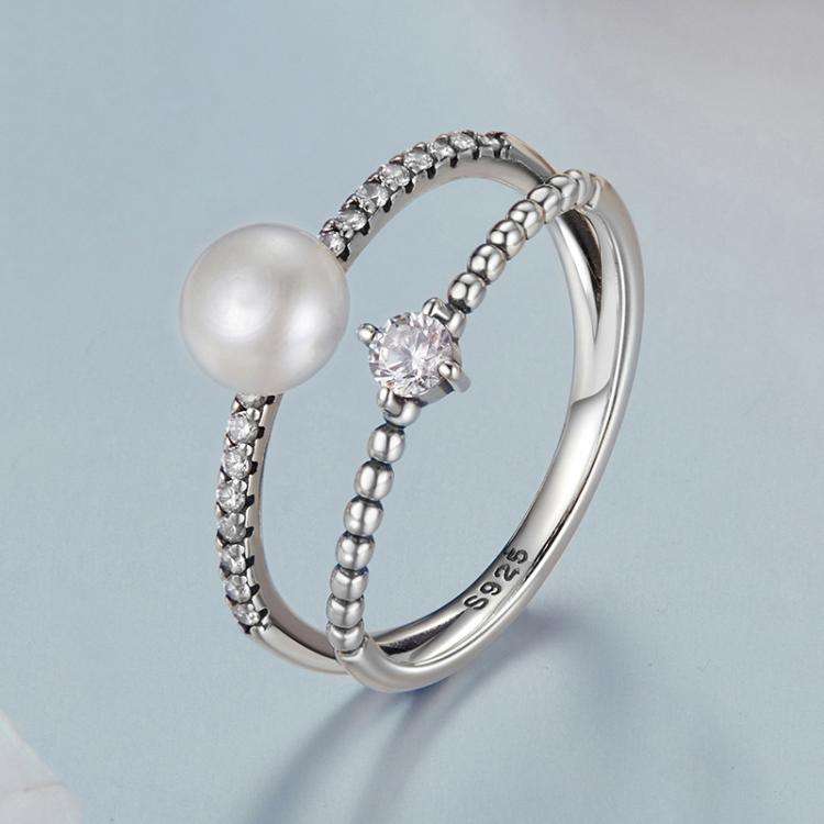 S925 Sterling Silver Natural Freshwater Pearl Double-layer Ring Elegant Temperament Ring(7)
