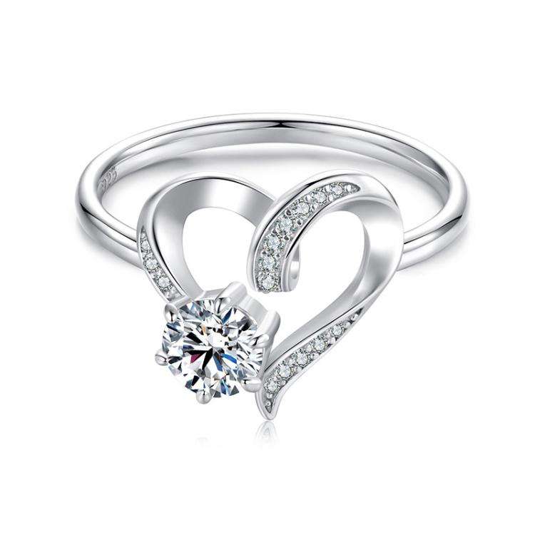S925 Sterling Silver Platinum-Plated Moissanite Heart-shaped Ring(7)