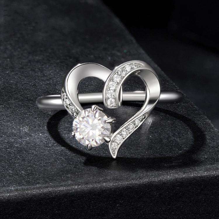 S925 Sterling Silver Platinum-Plated Moissanite Heart-shaped Ring(8)