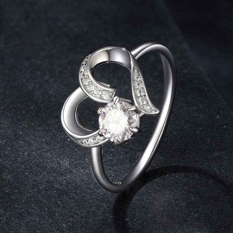 S925 Sterling Silver Platinum-Plated Moissanite Heart-shaped Ring(8)