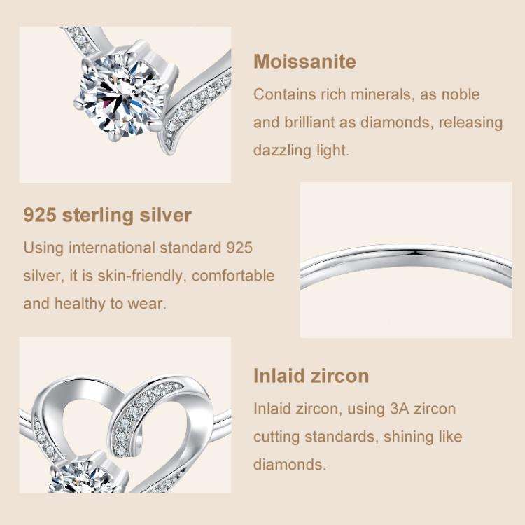 S925 Sterling Silver Platinum-Plated Moissanite Heart-shaped Ring(8)