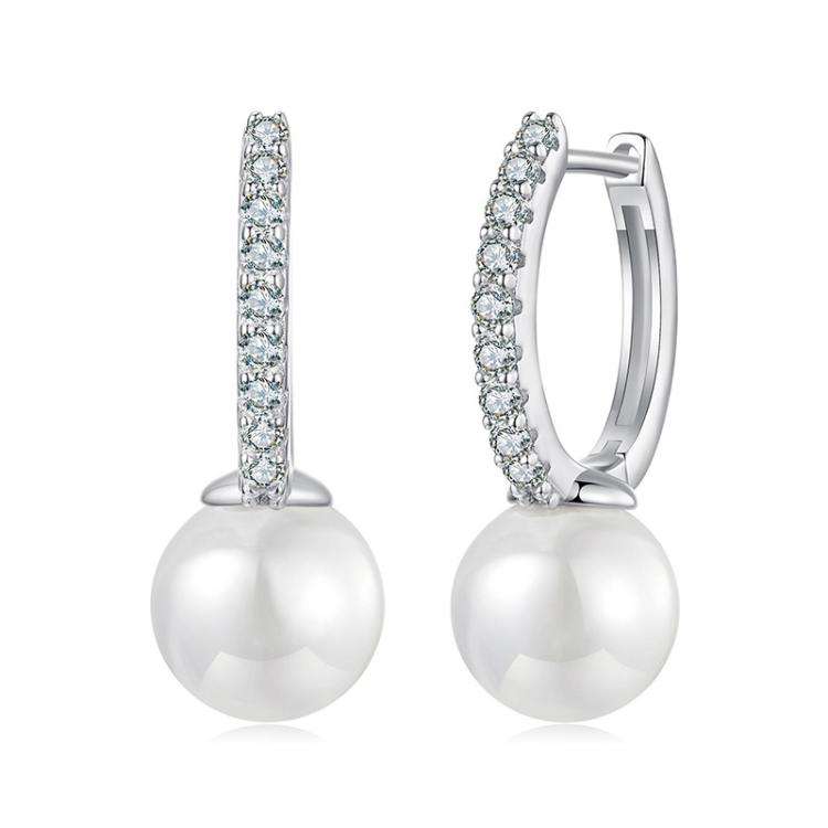 S925 Sterling Silver Shining Moissanite Shell Bead Earrings(MSE074)