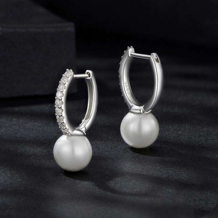 S925 Sterling Silver Shining Moissanite Shell Bead Earrings(MSE074)