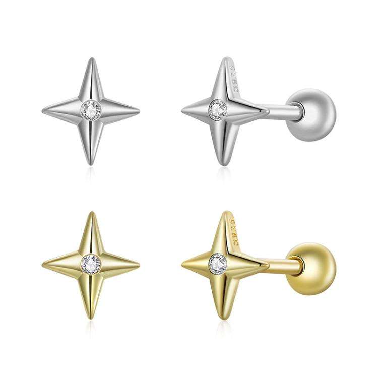 SCE1117-A S925 Sterling Silver Platinum-plated Zircon Star Earrings(Silver)