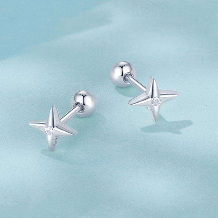 SCE1117-A S925 Sterling Silver Platinum-plated Zircon Star Earrings(Silver)