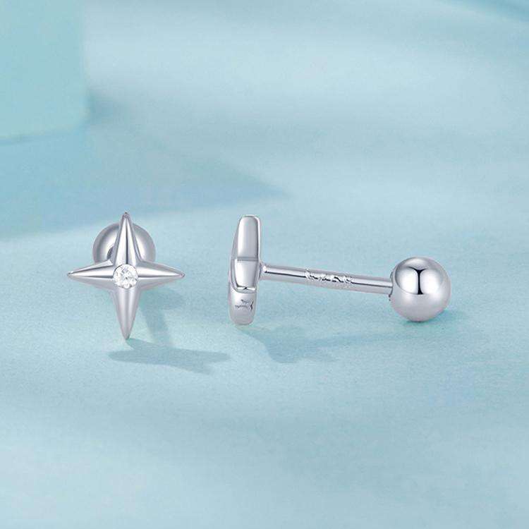 SCE1117-A S925 Sterling Silver Platinum-plated Zircon Star Earrings(Silver)