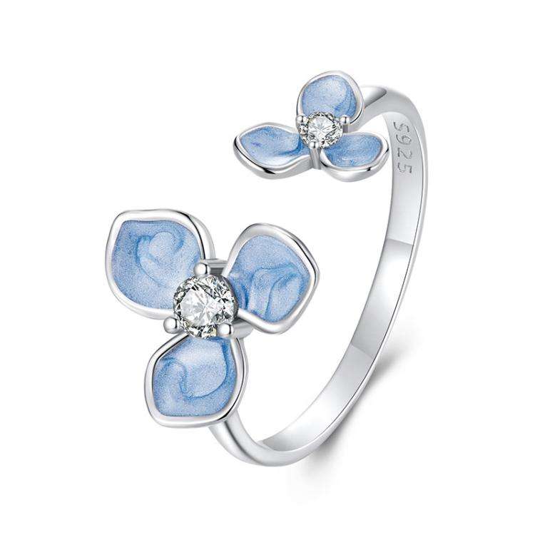 S925 Sterling Silver Oil Drop Craft Flower Opening Adjustable Ring(SCR1089-E)