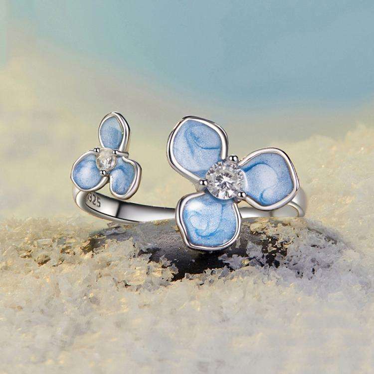 S925 Sterling Silver Oil Drop Craft Flower Opening Adjustable Ring(SCR1089-E)