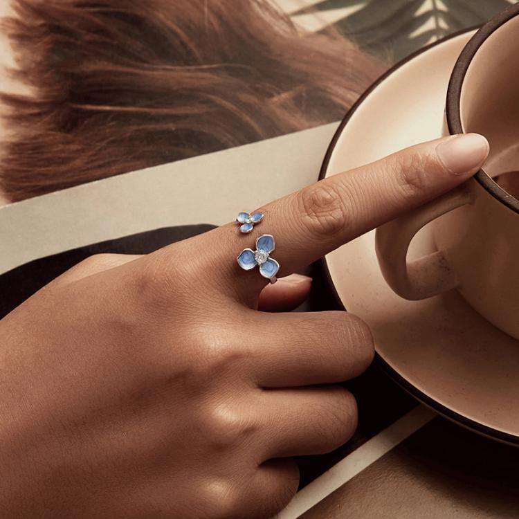 S925 Sterling Silver Oil Drop Craft Flower Opening Adjustable Ring(SCR1089-E)