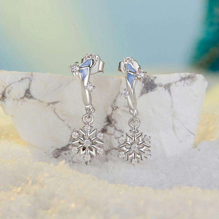 S925 Sterling Silver Platinum-Plated Shining Snowflake Zircon Earrings(SCE1826)