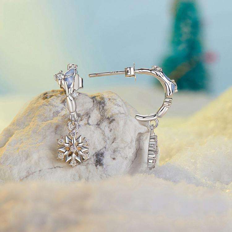 S925 Sterling Silver Platinum-Plated Shining Snowflake Zircon Earrings(SCE1826)