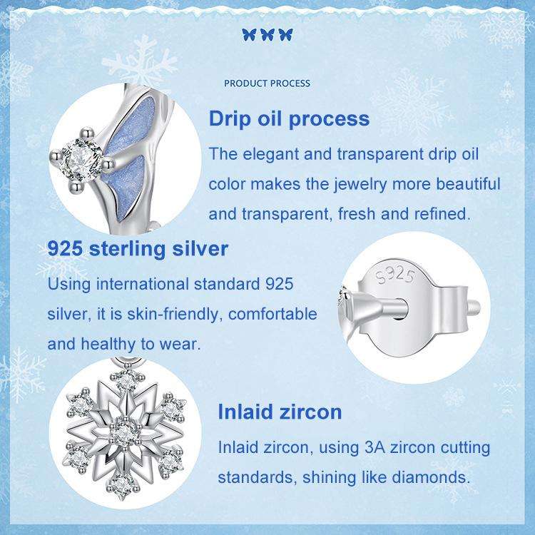 S925 Sterling Silver Platinum-Plated Shining Snowflake Zircon Earrings(SCE1826)