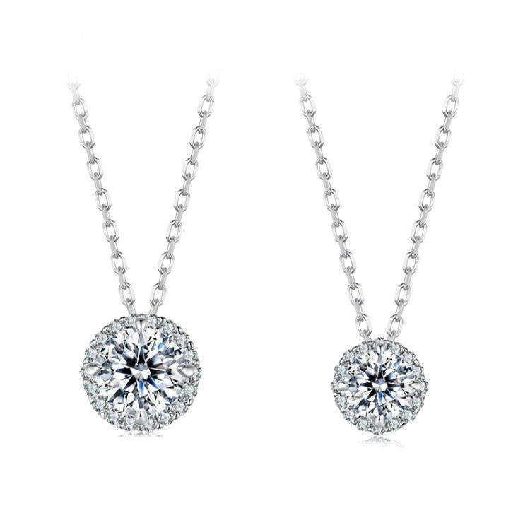 S925 Sterling Silver Platinum-Plated Moissanite Necklace, Size: S