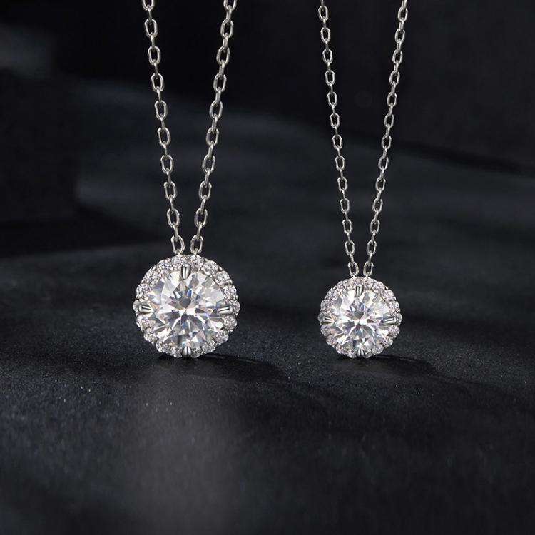 S925 Sterling Silver Platinum-Plated Moissanite Necklace, Size: L