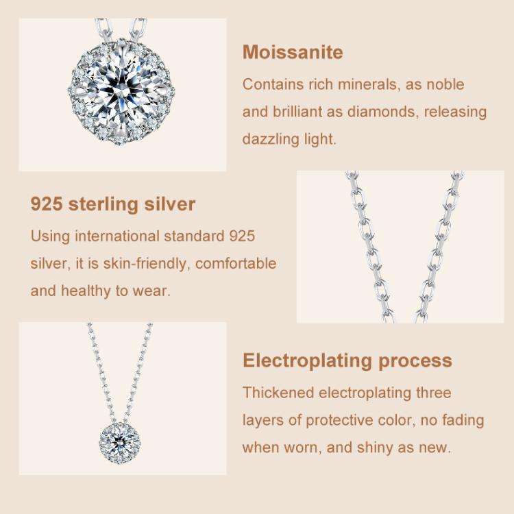 S925 Sterling Silver Platinum-Plated Moissanite Necklace, Size: L