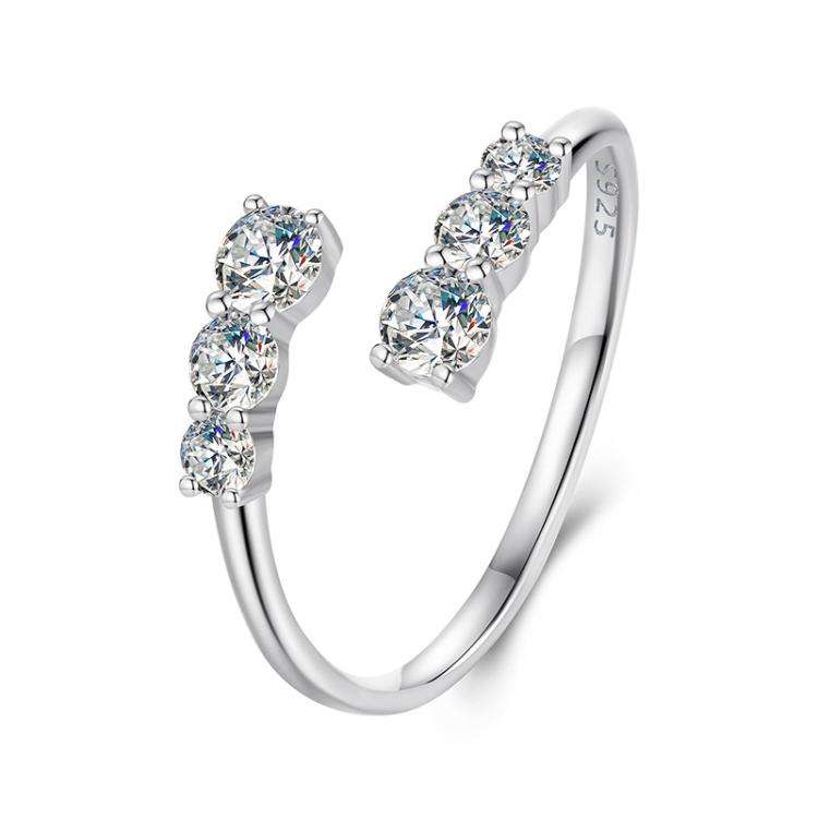S925 Sterling Silver Shining Moissanite Open Adjustable Ring(MSR068-E)