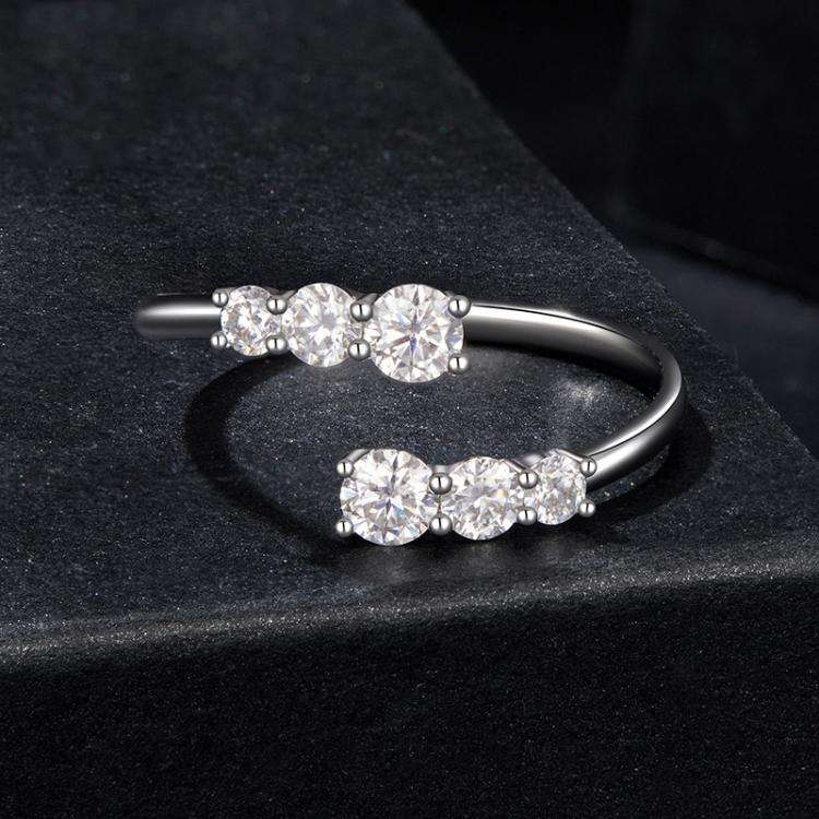 S925 Sterling Silver Shining Moissanite Open Adjustable Ring(MSR068-E)