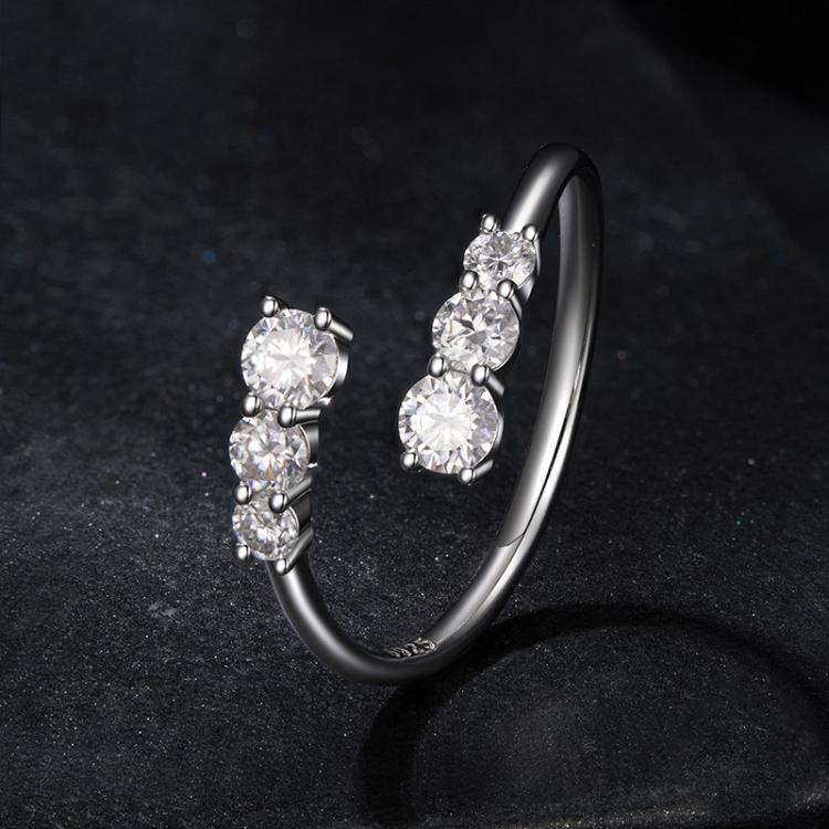 S925 Sterling Silver Shining Moissanite Open Adjustable Ring(MSR068-E)
