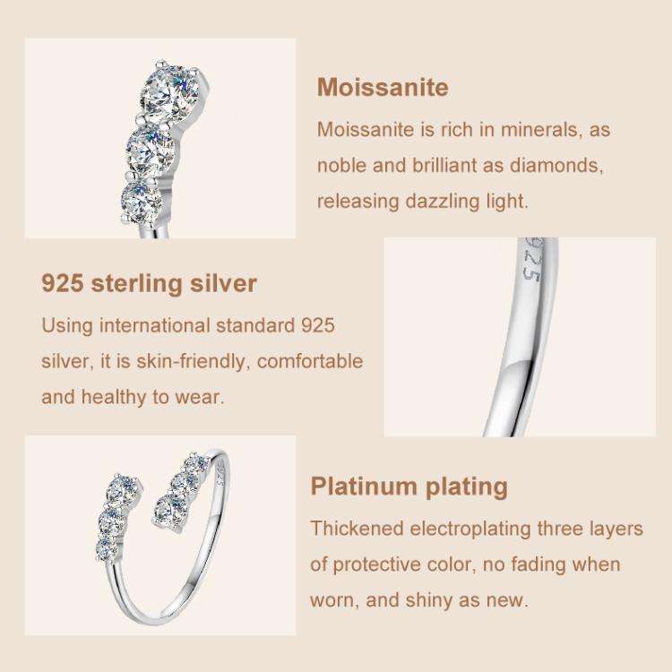 S925 Sterling Silver Shining Moissanite Open Adjustable Ring(MSR068-E)