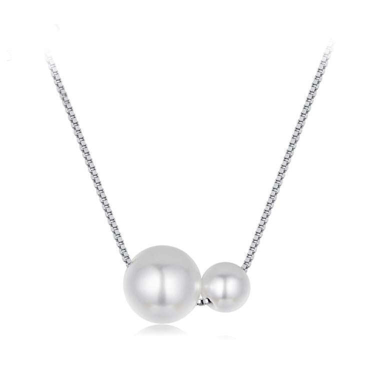 S925 Sterling Silver Platinum-Plated Elegant Pearl Necklace Adjustable Clavicle Chain(BSN429)
