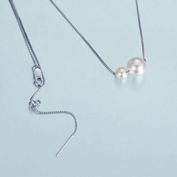 S925 Sterling Silver Platinum-Plated Elegant Pearl Necklace Adjustable Clavicle Chain(BSN429)