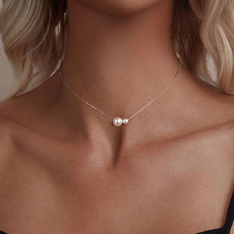 S925 Sterling Silver Platinum-Plated Elegant Pearl Necklace Adjustable Clavicle Chain(BSN429)